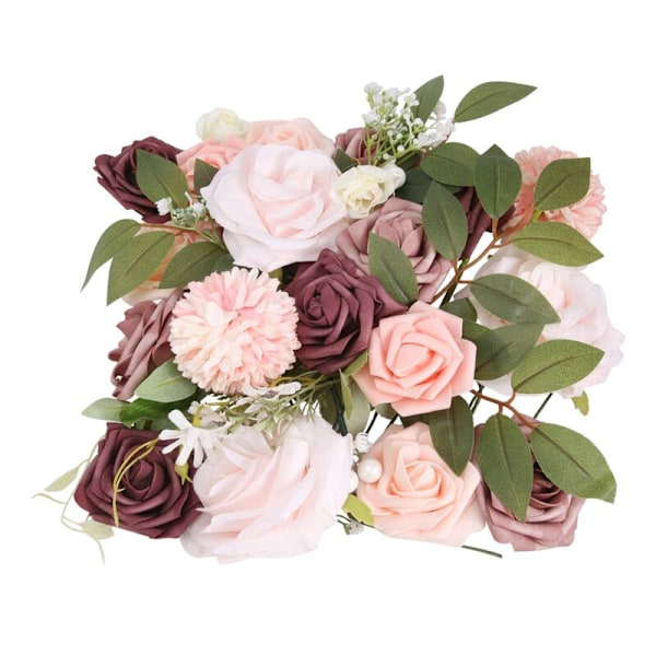 Kunstig Brudebuket Æske Sæt Dusty Rose Falsk Blomst Combo til DIY Blomsterarrangementer Midtpunkter Hjembuketter