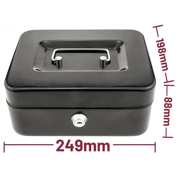 Bærbar safe for oppbevaring av sedler og mynter, mål 198x158x88mm