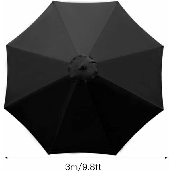 Reservedeksel for parasoll - 6 ribber - Diameter 2m - Vanntett - UV-beskyttelse - Reservetekstil - Svart