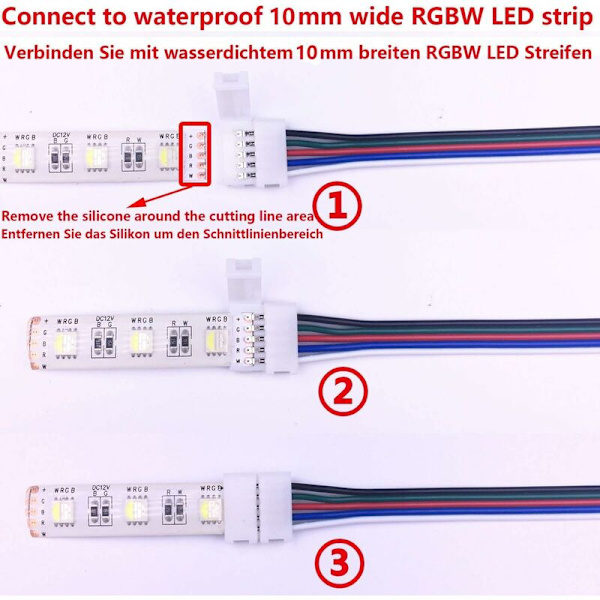 10 stk RGBW-kontaktkabel 5-polet lampe 10 mm LED-stripe lysomformer loddefri LED-båndadapter for å koble 2 SMD 5050 RGBW LED-striper sammen