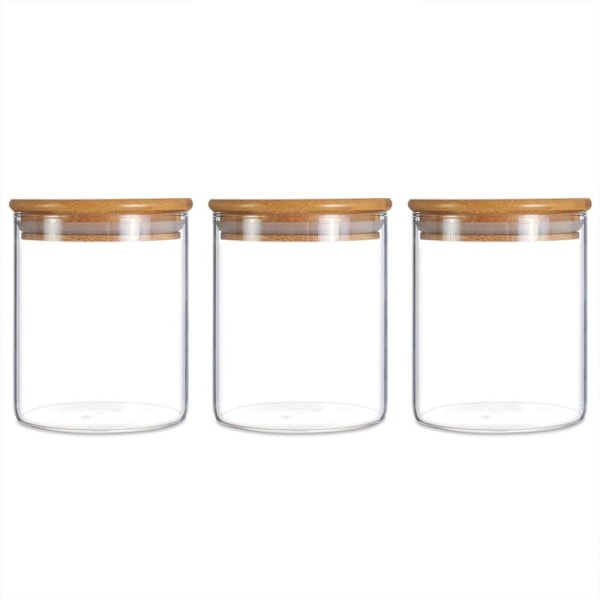 Glasförvaringsburk med bambulock för lufttät förvaring, 450 ml - 3-pack
