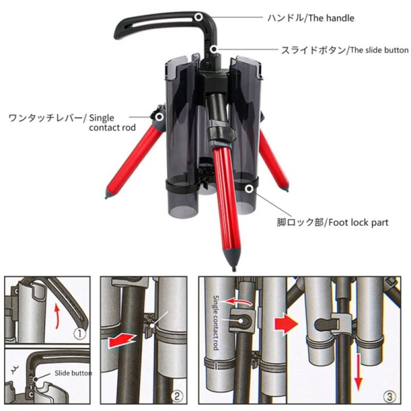 Fiske Stang Holder Tripod Stativ Fiske Stang Holder Bærbar Aluminium Folding Justerbar Stang Verktøy, Kort Stil, Rød