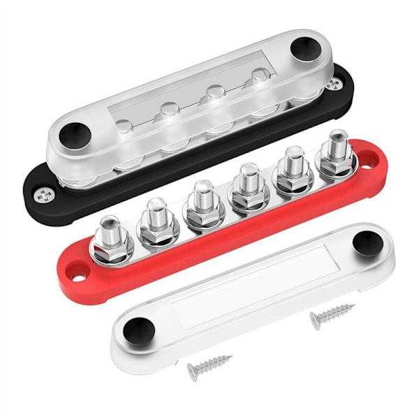 2X 12V 6X5/16 Tommer (M8) Samleskinne Terminalbolte Strømfordelingsblok Volt med Batteridæksel V-48 til Bil