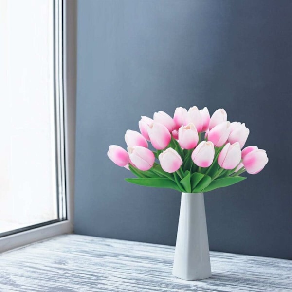 Kunstige tulipaner, 10 stykker og 2 farger per sett, dekorasjon for bryllupsdekorasjon, kjøkken, kontor, kafé, hjemmedekorasjon