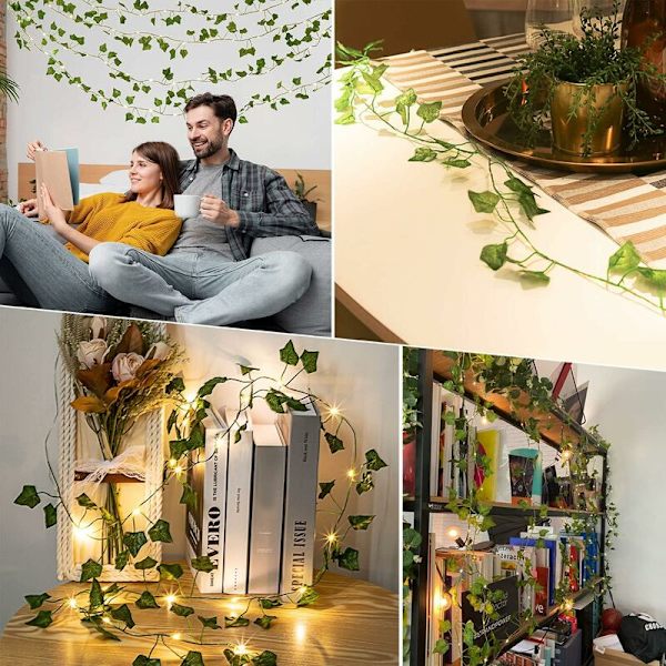 Ljusgirlang, 2M bladgirlang, 20 LEDS lysande murgrönegirlang, lysande murgrönegirlang för inomhus, bröllop, kontor, festdekoration