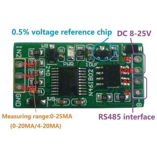 DC 12V 4-20MA Virta-analogiamoduuli ADC RS485 Modbus RTU -kortti