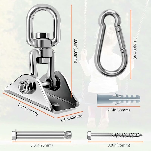 Tunga Takkrok 360° Rotation Rostfritt Stål Hängmatta Krok Upphängningsset för Hängmatta, Hängstol, Säckpåse, Gunga, Luftakrobatik - 450 kg