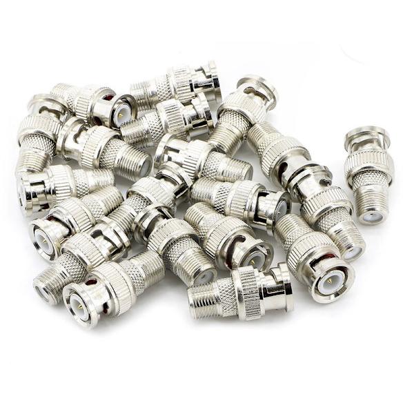 20 stk BNC hannkontakt til F hunnkontakt adapter koaksial kontakt kobling adaptere CCTV-kamera (20 stk)
