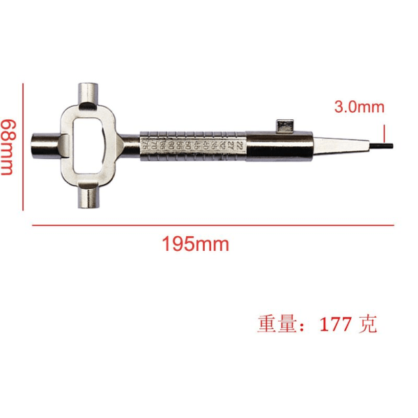 Multifunksjonell firkantet nøkkel, kryssnøkkel, universell konstruksjonsnøkkel, nøkkel med skala, universell nøkkel for elektriske skap, kan brukes til å måle lengden på gassflasken