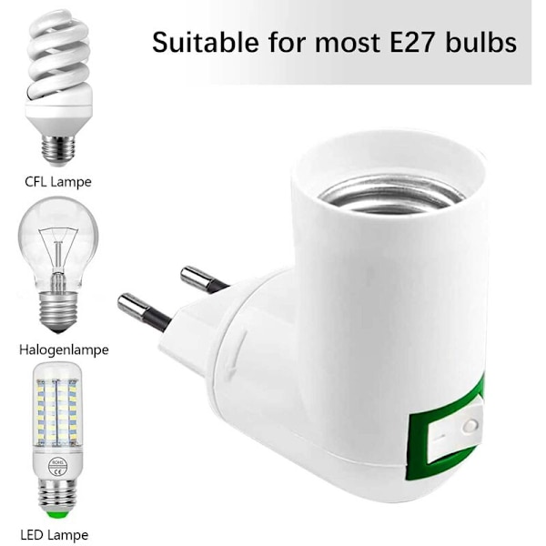 4 st E27 med strömbrytare Byggarbetsplatsuttag AC 220V Eluttag för väggkökslampa Adapter LED-lamphållare (Vit)