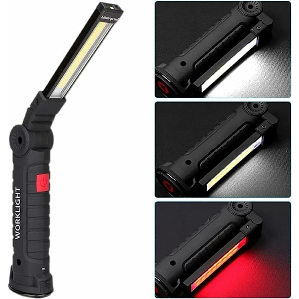Laderbar LED arbeidslys, 2 stk COB håndholdt arbeidslys, inspeksjonslys med magnetisk base, LED håndholdt lommelykt for camping, bil