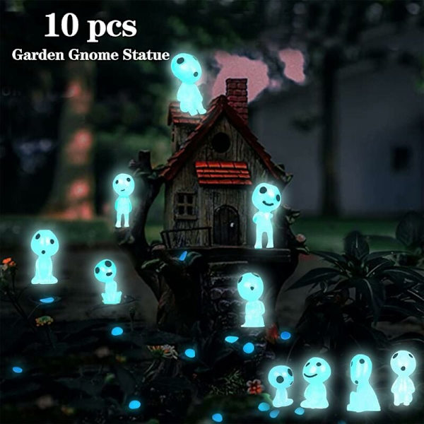 10 stk Princess Mononoke-figurer Lys opp trealver Trefigurer Mini hagedekorasjon for innendørs og utendørs hjem uteplass utendørs