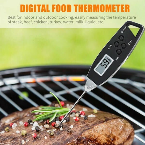 Køkkenmad Termometer, Vandtæt Madnål Termometer BBQ Hurtig Temperaturmåling, Sort