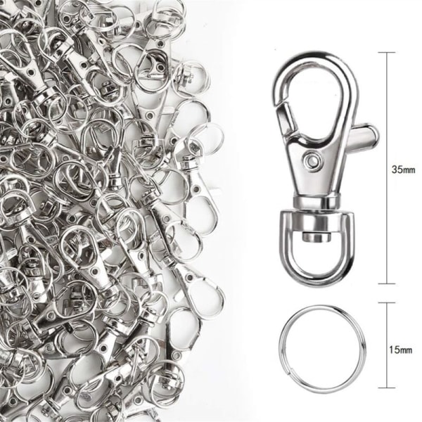 Metal Swivel Karabinhager med nøglering, 120 små hummerklo-nøgleringsspænder og 120 nøgleringe