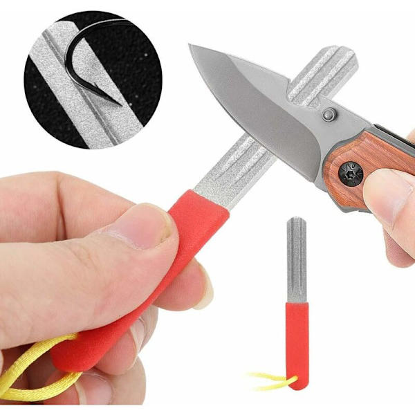 Fisk krokvässare, fisk krok slipsten, dubbelsidig, 400/800 grit diamant, fisk krok slipfil för utomhusfiske -