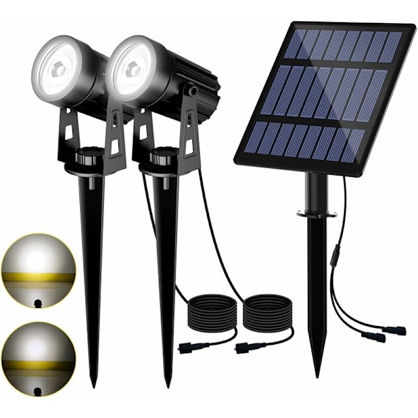 Solcelle Spotlight Utendørs 2 I 1 Solcellelampe Utendørs 2 Lysmoduser Solhage Lys Vanntett IP65, 3 Meter Kabel, Solcelle Utendørs Belysning for Hage