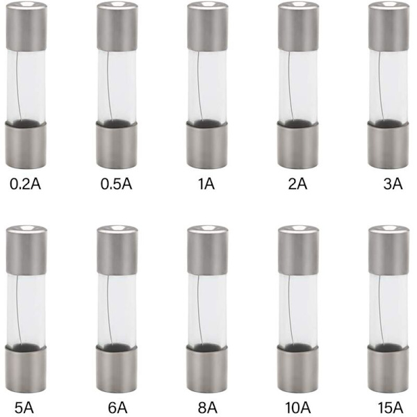 10 stk. 5x 20mm AGC Inline Sikringsholder Skrue Type Inline med 22 AWG Tråd + 100 stk. 5x 20mm Hurtigblæsende Glassikringer (0,2A 0,5A 1A 2A 3A 5A 6A 8A 10A 15A