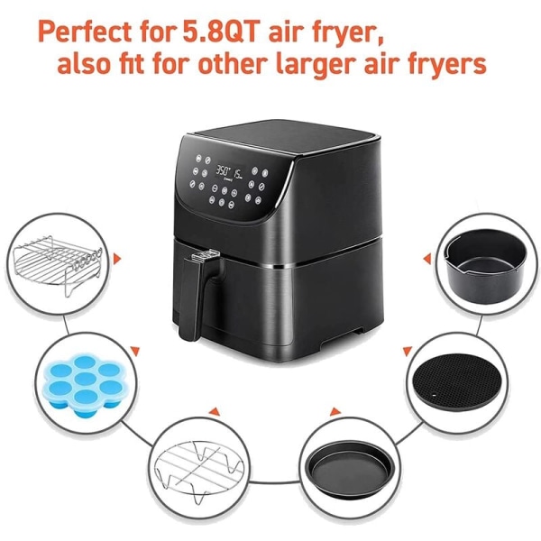 6 Airfryer-tilbehør til dobbelt airfryer, dehydratorstativ med flere lag med 4 grillspyd, kageform, (8 tommer)