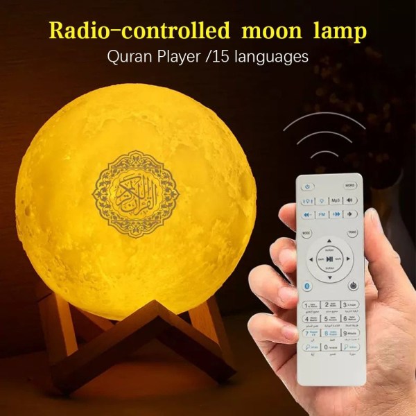 Moon Quran Højttalerlampe Muslimsk Natlys Bluetooth Trådløs Koranhøjttaler 3D Moon Remote Quran Højttaler Lys Quran Touch Lampe