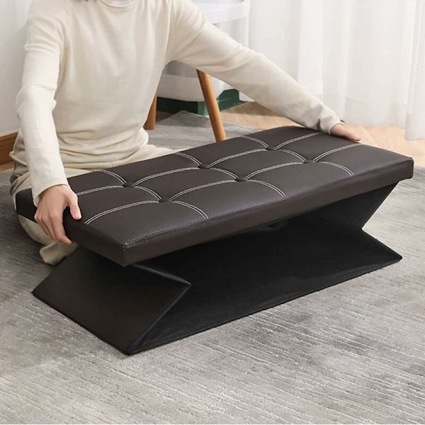 Pouf, Ottoman opbevaringsboks Cube fodskammel. Foldbar og multifunktionel sæde 38x38x38cm. Sort -DENUOTOP