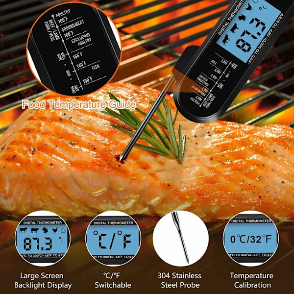 Kødtermometer, øjeblikkeligt aflæsningstermometer med dobbelt probe, baggrundsbelyst LCD-display, temperaturalarm og proptrækkerfunktion Digital madlavningstermometer