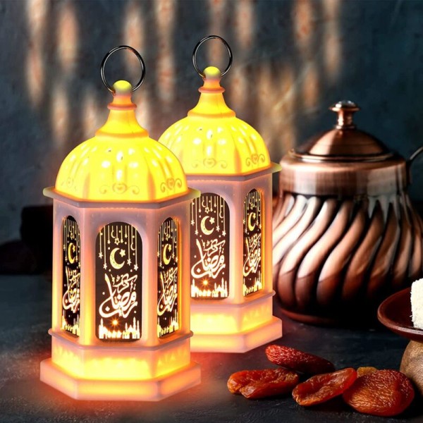 12 stk Mini Ramadan stearinlys Mubarak LED lanterne Eid Mubarak lanterne måne stjernelys marokkansk stil hengende lanterne D