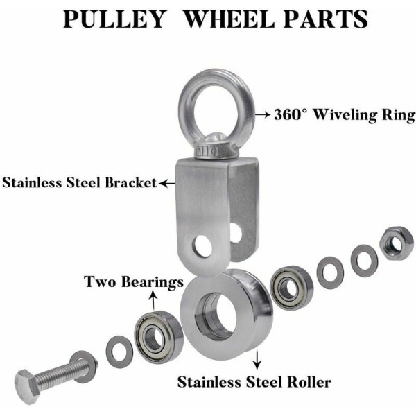 Løftehjul 350 kg med 2 lagre, kabelhjul, 48 mm 304 rustfritt stål trinse