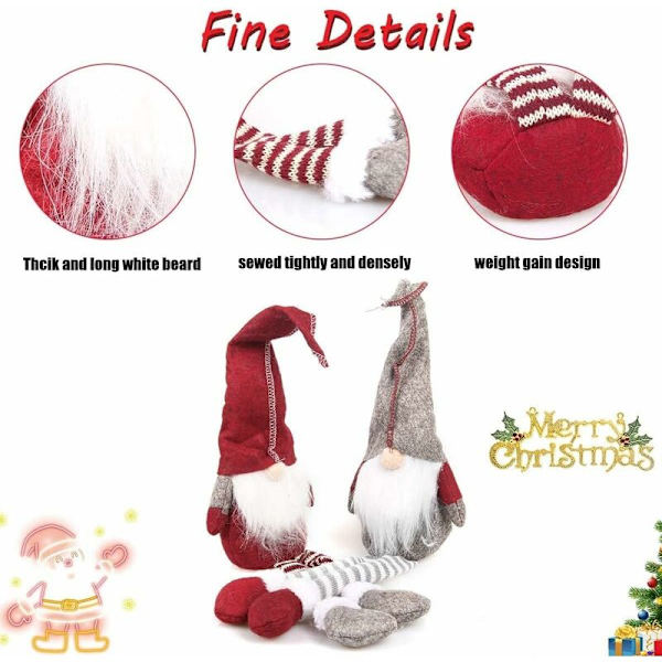 3 stk. Juleplysfigurer, Julepynt Nisse Plysfigur Svensk Tomte Nisse Håndlavet Skandinavisk Julemand Elf Figur Langben til Hjemmedeko