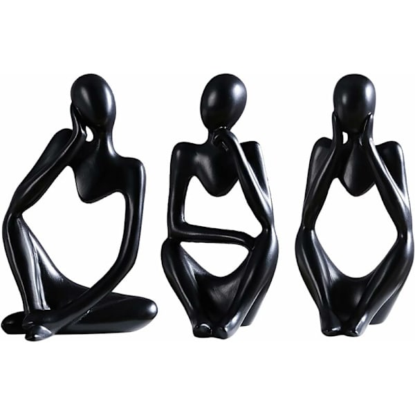 Skulptur Dekoration, Set med 3 Abstrakta Konstfigurer, Staty Dekoration för Vardagsrum, Bokhylla, Matbord, Kontor (Svart)