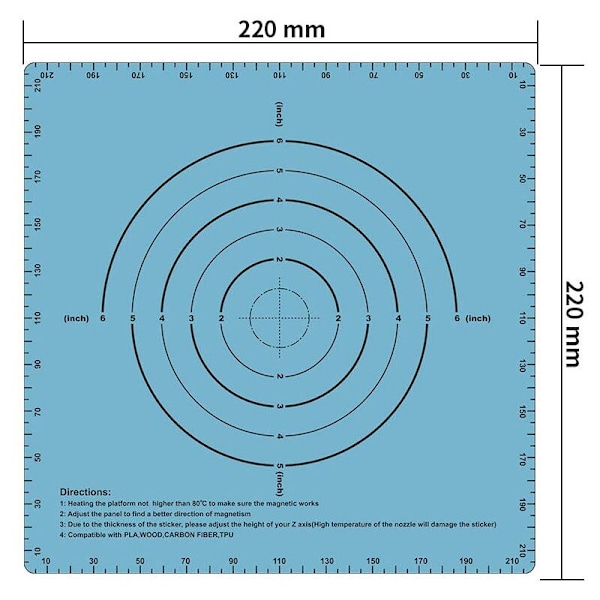 Tolags Magnetisk Trykning Varmt Seng Sticker Byggeoverflade Tape til 3D Printer Byggeplatform Opvarmet Seng Sticker (220X220Mm)