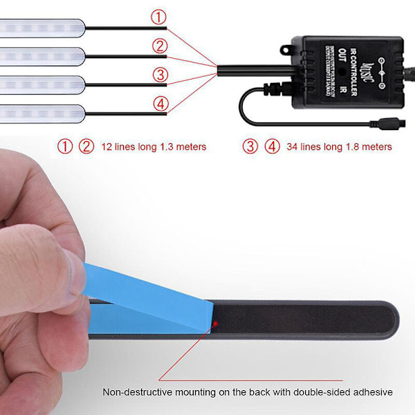 Bilens atmosfäriska ljus fotutrymme fjärrkontroll inredning dekorativ omgivande LED-remsa lampa (USB)