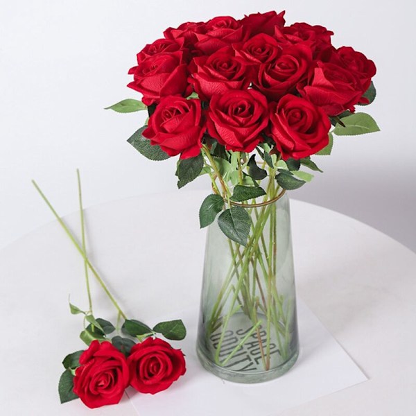 10 stk. ægte touch rose blomster flanel blomsterbuket enkelt hoved rose kunstige blomster buket til bryllup hjem indretning