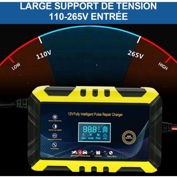 12V/6A Bilbatterilader Smart Batterilader, LCD-skærm, Batterilader Vedligeholdelsesenhed med Flere Beskyttelsestyper