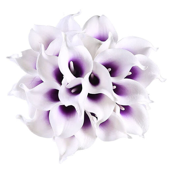 24 stk kunstige Calla Lily blomster til DIY midtpunkter brudebukett hjemmedekor (lilla i hvitt)
