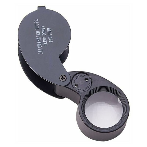 Smykkeforstørrelsesglas med LED-lys 40 x 4000% Metal, Foldbar Lommeforstørrelsesglas til Juvelerer, Antikviteter, Mønter, Sten, Frimærker 1 stk Sort