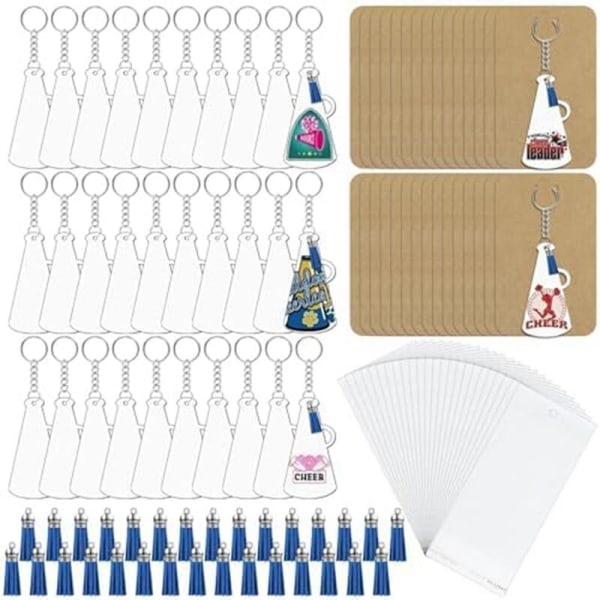 180 Clear Acrylic Cheer Megaphone Keychains, Bulk Cheerleading Gift for DIY Keychains and Craft Project