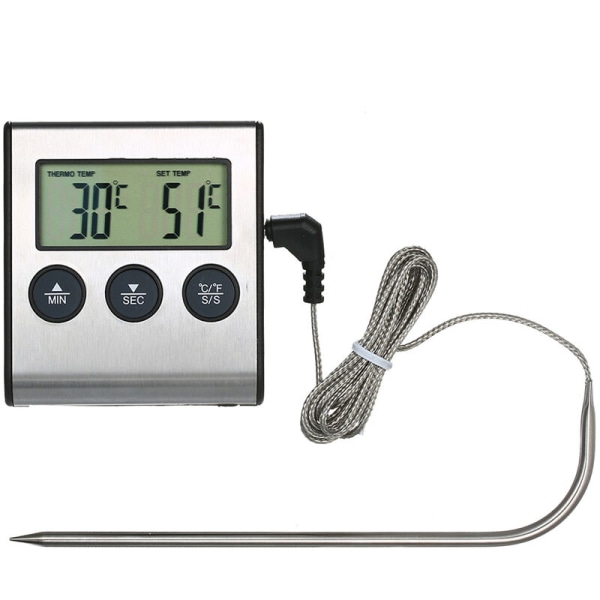 0~250°C madlavningstermometer med alarmtimerfunktion, madtemperaturmåler til køkkengrill
