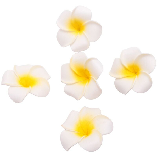 100 stk. serie hvide skumfrangipani Hawaii kunstige plumeria blomsterblade hætte hår hat krans DIY bryllup dekoration 5cm