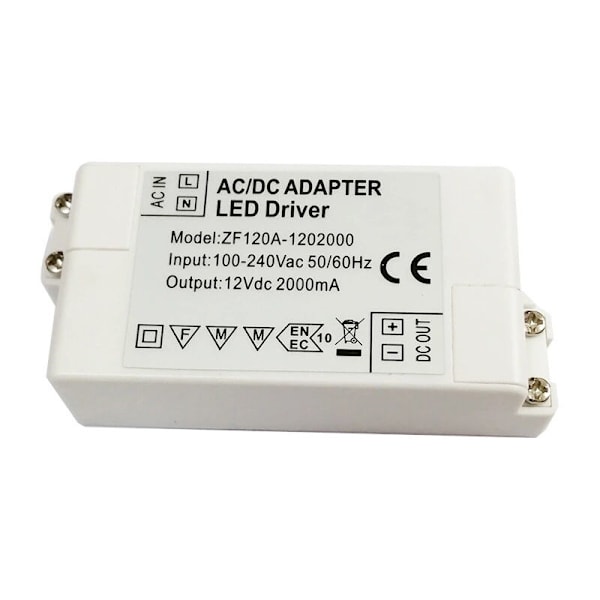 12V LED-strömadapter, 24W LED-transformator AC 220V till 12V DC 2.0A LED-transformator, konstant spännings-LED-drivrutin omvandlare adapter, för LED-remsor och