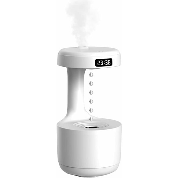 Motstrøms Anti-Gravitas Fukter med Klokkedisplay Vannfalls Aromaterapi Diffuser, 800ml Kaldt Damp Fukter, LED Display Nattelys