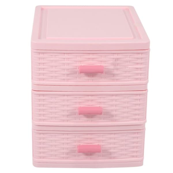 Plastboks med 3 rom og skuff, rosa