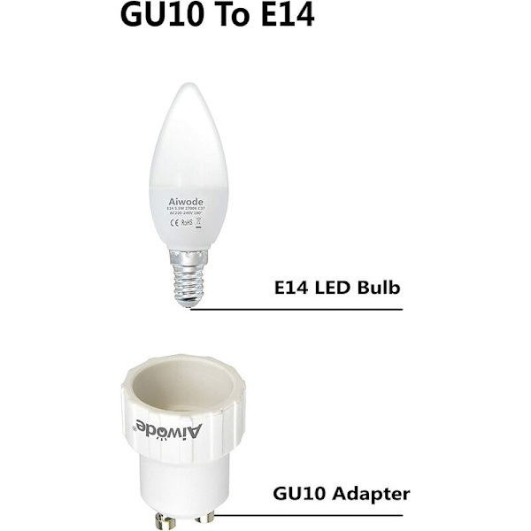GU10 til E14 Adapter, GU10 til E14 Pærebase Konverter Lampefatning Adapter Holder, Maksimal Effekt 200W, 0250V, Pakke med 5.