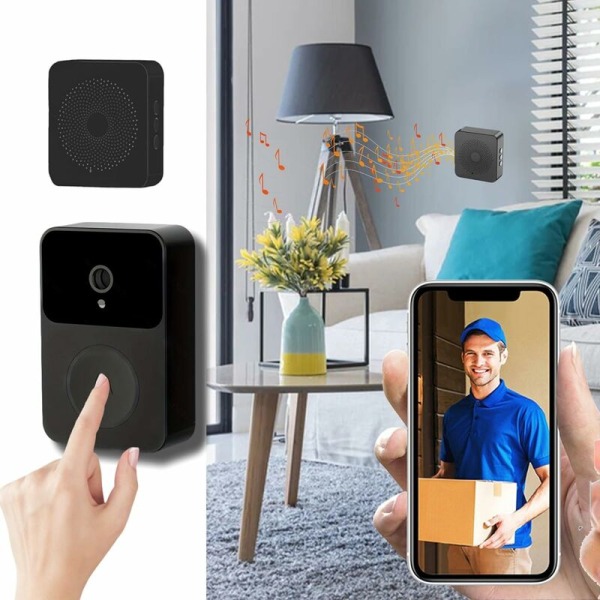 Smart dørklokke, klar HD-video med 60° synsvinkel, smart visuel dørklokke, WiFi nattesyn, velkomstdørklokke