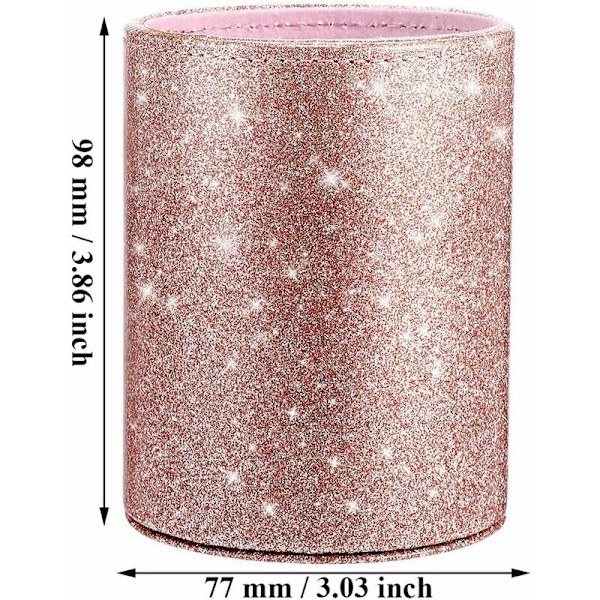 Pennkopp, PU-pennhållare, sminkborsthållare, sminkborsteförvaringskopp, PU-glitterpennhållare, PU-glitterrosa pennkoppshållare för kvinnor och flickor