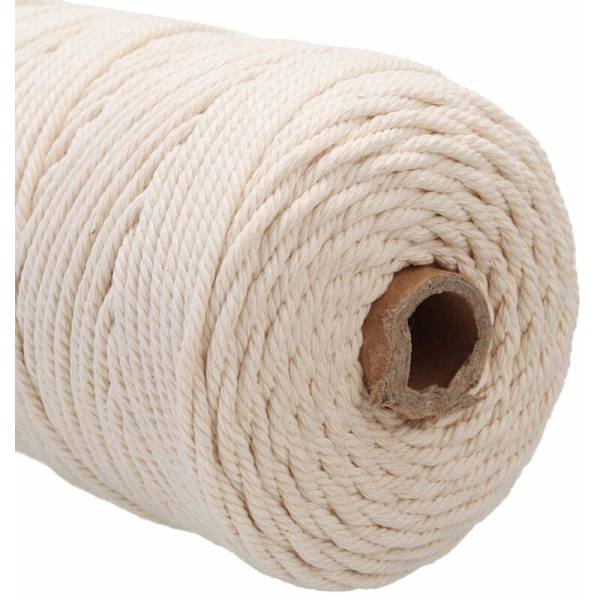 Hållbar 200m Vit Bomullsrepa Naturbeige Tvinnad Rep Snöre Hantverk Makramé String DIY Hem Dekorativ Tillbehör 3mm