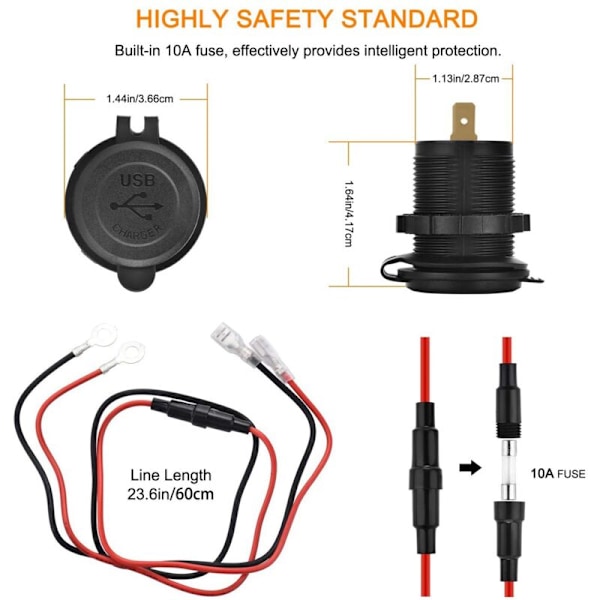 2X 12V USB-pistorasia, kaksois QC 3.0 -autonlaturi kytkimellä, vedenpitävä virta 36W