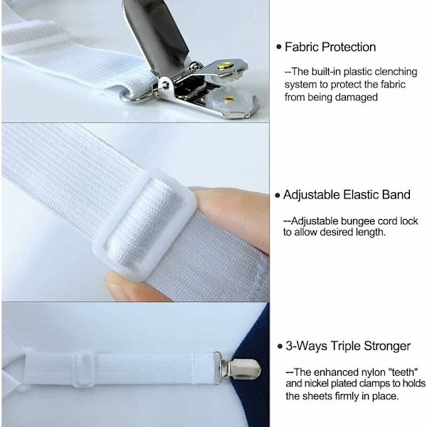 Sängklädesfästen, 4 stycken elastiska triangelsuspenders grepphållare klämma justerbar elastisk triangelslinga för bäddmadrass, soffa kudde, bord
