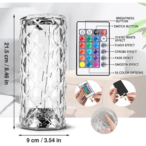 16 farver krystal natlys touch bordlampe lys LED projektor atmosfære jul soveværelse dekoration lys