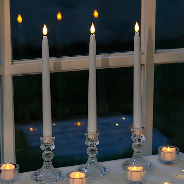 4 st fjärrkontrollerade flamlösa ljusstakar, batteridrivna timer LED-ljus för Halloween, bröllopsdekoration vit