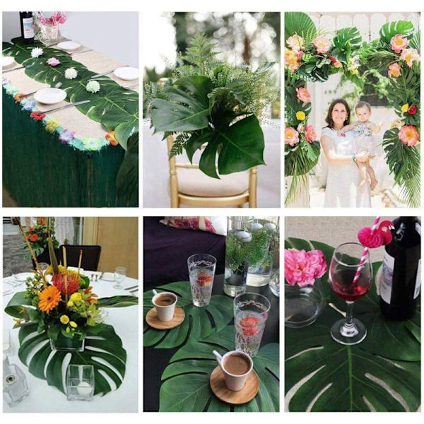 Kunstige planter 66 stykker 6 blade kunstig palme, falske blade, stængler og blade, simulering tropiske planter, jungle strand tema Hawa fest,